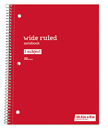 Just Basics&reg; Spiral Notebook, 8" x 10-1/2", Wide Ruled, 70 Sheets, Red