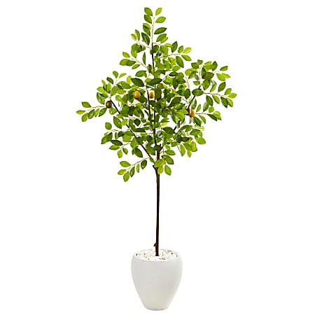 Nearly Natural Lemon 68”H Artificial Tree With Planter, 68”H x 27”W x 15”D, Green/White