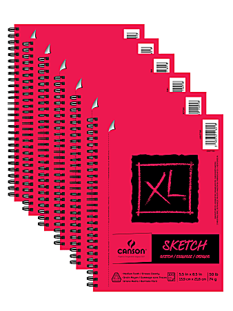 Canson XL Sketch Pads, 5-1/2" x 8-1/2", 50-lb, Natural White, 100 Sheets Per Pad, Pack Of 6 Pads
