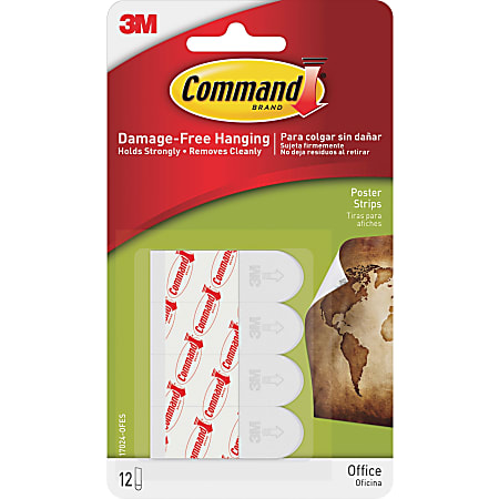 Command™ Removable Adhesive Poster Strips, 1 3/4, Clear, Pack Of 12