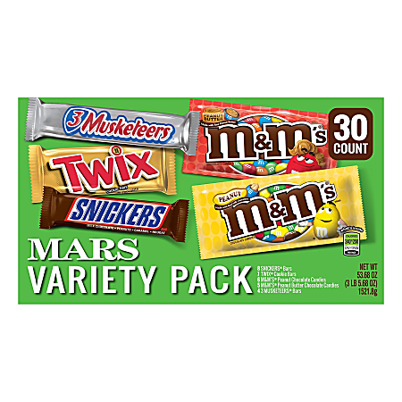 30 Mars Variety Pack Snickers M&M Chocolate Peanuts Twix MilkyWay Candy  Snacks..