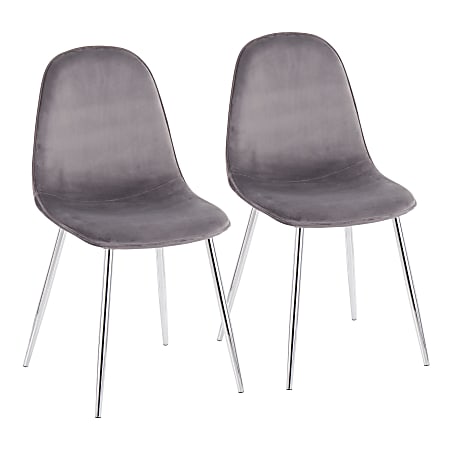 LumiSource Pebble Velvet Chairs, Gray/Chrome, Set Of 2 Chairs