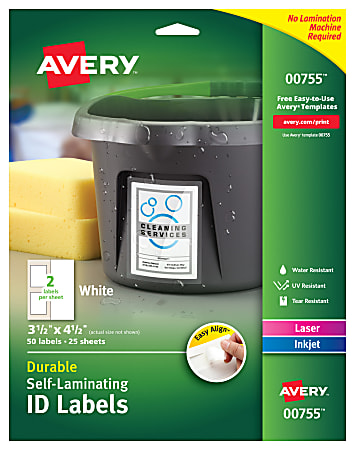 Avery® Easy Align® Self-Laminating ID Labels, 00755, Rectangle,