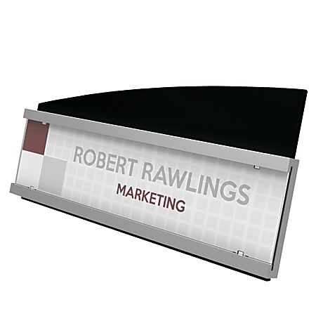 Deflecto® Interior Image® Nameplate Sign Holder, 3 7/8"H x 8 1/2"W x 2 7/16"D, Silver/Black
