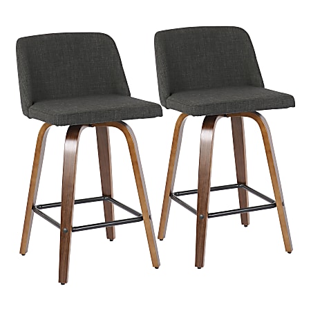 LumiSource Toriano Counter Stools, Walnut/Charcoal/Black, Set Of 2 Stools