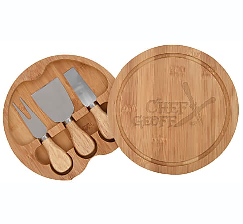 Custom 3-Piece Bamboo Cheese Server Kit, 7-1/4" x 7-1/4", Woodtone