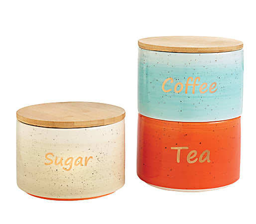 Orbit 3-Piece Ceramic Canister Set, 3 3/4"H x 5 3/8"W x 5 3/8"D, Beige/Orange/Teal