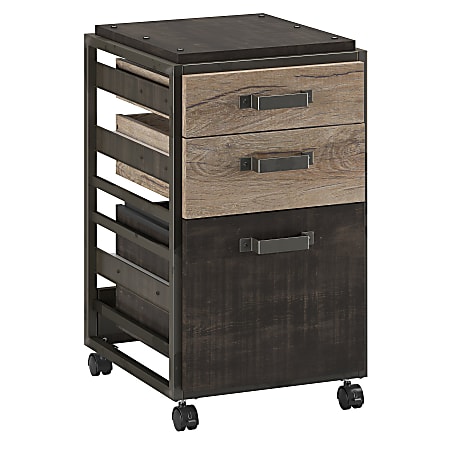 Bush Business Furniture Refinery 18"D Vertical 3-Drawer Mobile File Cabinet, Rustic Gray/Charred Wood, Delivery