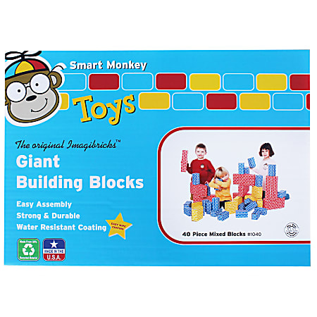 Smart Monkey ImagiBRICKS™ Giant 40-Piece Building Block Set, Assorted Colors And Sizes