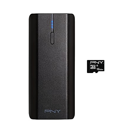 PNY T5200 PowerPack Rechargeable External Battery With 16GB SD Card, Black
