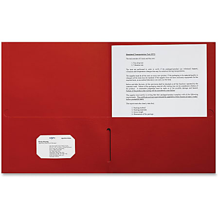 Sparco Leatherette Portfolio, 8-1/2" x 11", 2 Pocket, Red, Box of 25