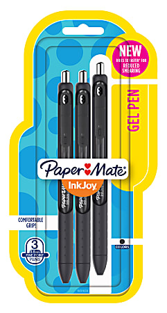 Paper Mate® InkJoy™ Retractable Gel Pens, Fine Point, 0.5 mm, Black Barrels, Black Ink, Pack Of 3