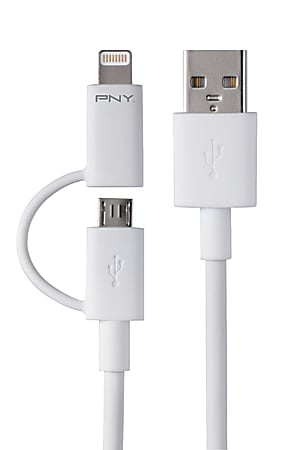 PNY 2-In-1 Micro USB/Lightning Charge And Sync Cable, White