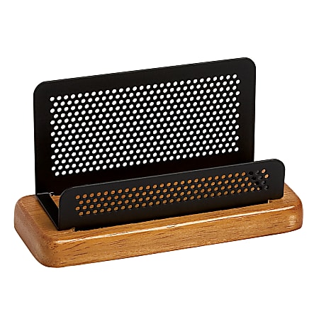 Rolodex® Distinctions™ Punched Metal And Wood Business Card Holder, Black/Cherry