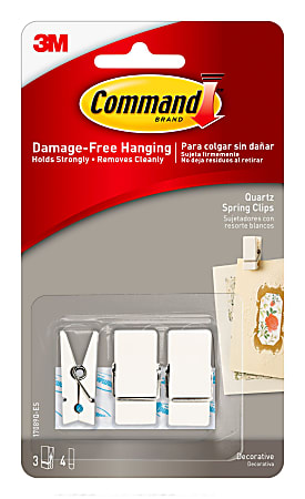 3M Command Quartz Spring Clips Small White Pack Of 3 - Office Depot