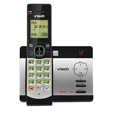 VTech CS6949 DECT 6.0 Standard Phone Black Silver Cordless Corded 1 x Phone  Line Speakerphone Answering Machine Hearing Aid Compatible - Office Depot