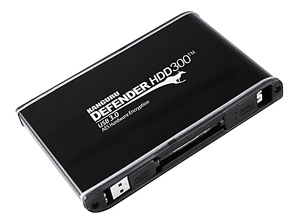 Kanguru Defender HDD300 FIPS Hardware Encrypted - Hard drive - encrypted - 2 TB - external (portable) - 2.5" - USB 3.0 - FIPS 140-2 Level 2, 256-bit AES - matte black - TAA Compliant