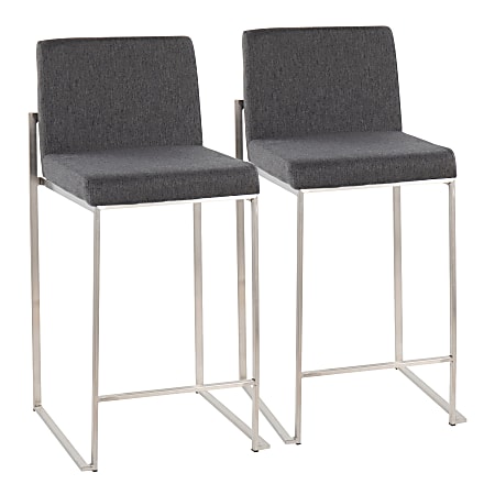 LumiSource Fuji Contemporary Counter Stools, Silver/Charcoal, Set Of 2 Stools