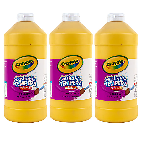 Crayola Artista II Washable Tempera Paint, 32 oz, Yellow, Pack Of 3