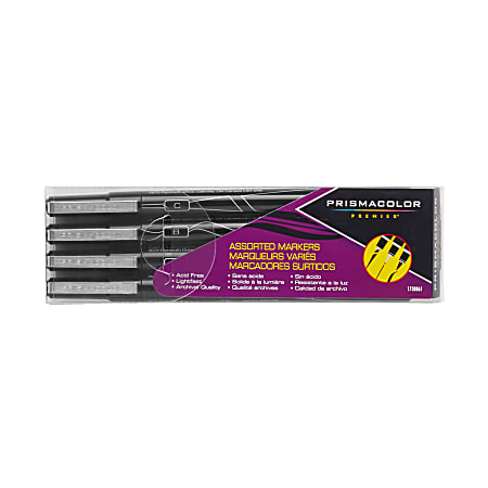 Prismacolor® Premier® Markers, Brush, Chisel And Fine Line Tips, Black, Pack Of 4