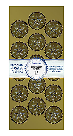 Geographics Embossed Seals, 1-1/4", Gold/Silver Foil, Pack Of 45