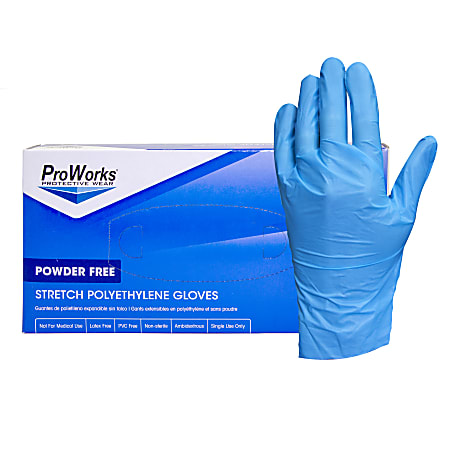 Hospeco ProWorks® Stretch Polyethylene Gloves, Large, Blue, 200