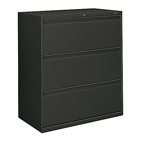 HON® 800 36"W x 19-1/4"D Lateral 3-Drawer File Cabinet With Lock, Charcoal
