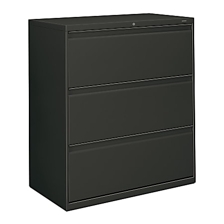 HON® 800 36"W Lateral 3-Drawer File Cabinet With Lock, Metal, Charcoal