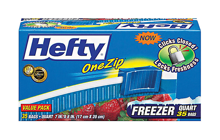 Hefty® OneZip Storage Bags, 1 Quart, 7" x 8", Clear, Box Of 35