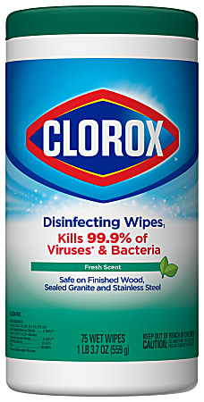 Clorox Disinfecting Wipes, Bleach-Free Cleaning Wipes - Wipe - Fresh Scent - 75 / Canister - 450 / Carton - White