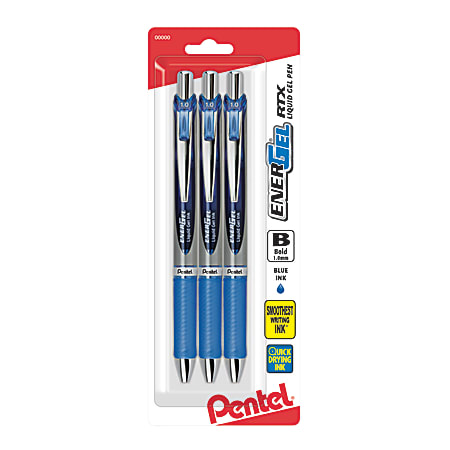 Pentel® EnerGel RTX Pens, 1.0 mm, Bold Point, Blue Ink, Pack Of 3