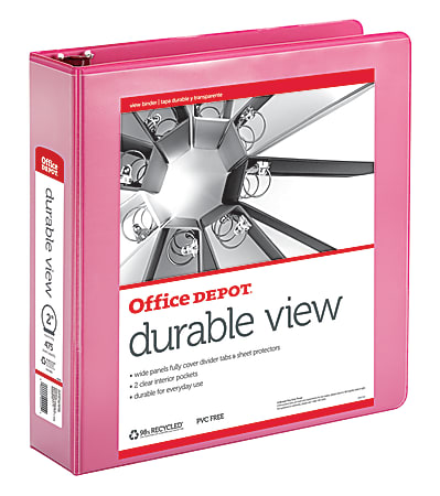 Office Depot® Brand View 3-Ring Binder, 2" Round Rings, 98% Recycled, Dark Pink
