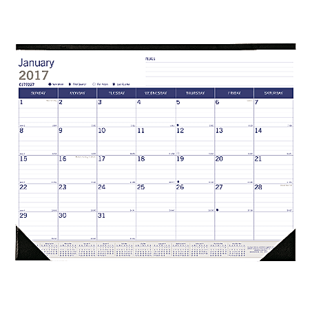 Blueline® DuraGlobe™ Monthly Desk Pad Calendar, FSC Certified, 100% Recycled, 22" x 17", January-December 2017