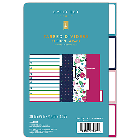 Emily Ley Simplified® System Tabbed Dividers, 5 7/8" x 8 1/2", Happy Stripe, Undated, Pack Of 4 Dividers