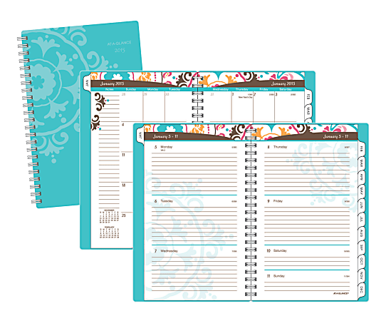 AT-A-GLANCE® 13-Month Weekly/Monthly 60% Recycled Planner, 5" x 8", Suzani, January 2015-January 2016