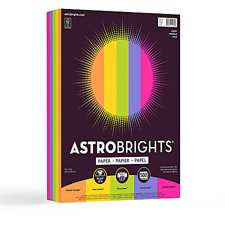 Astrobrights Colored Paper, 24 lb., 8-1/2 x 11, Warm Assortment, 500  Sheets Per Ream 