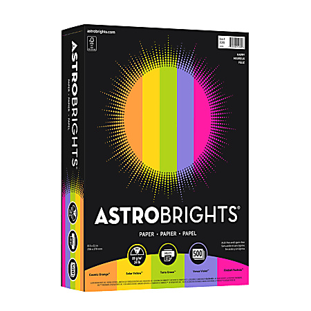 Astrobrights® Color Multi-Use Printer & Copy Paper, 1 Ream, Happy Color Assortment, Letter (8.5" x 11"), 500 Sheets Per Ream, 24 Lb, 94 Brightness