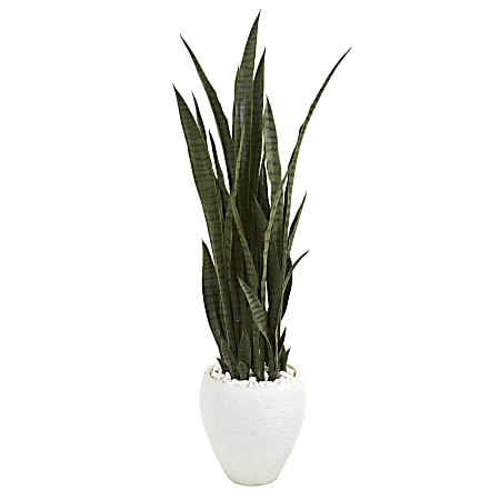 Nearly Natural 51"H Sansevieria Artificial Plant With Planter, 51"H x 12"W x 12"D, White/Green