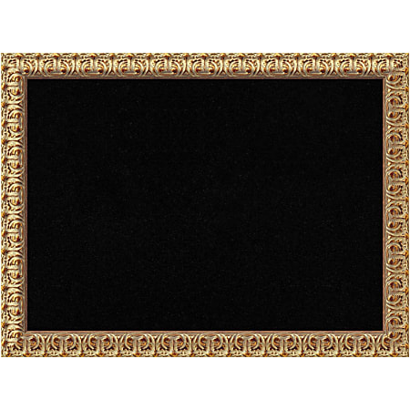 Amanti Art Florentine Non-Magnetic Cork Bulletin Board, 31" x 23", Black, Gold Wood Frame