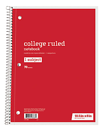 Just Basics® Spiral Notebook, 8" x 10 1/2", College Ruled, 70 Sheets, Red