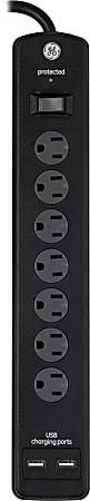 GE Pro 7-Outlet Surge Protector, 3' Cord, Black, 33664