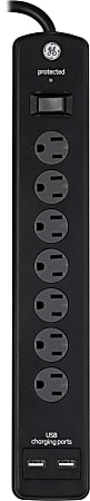 GE Pro 7-Outlet Surge Protector, 3&#x27; Cord, Black,
