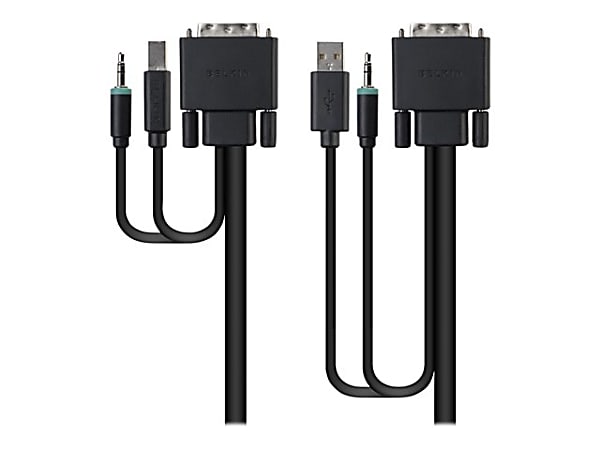 Belkin KVM Cable - 5.91 ft KVM Cable - First End: 1 x Type A Male USB, First End: 1 x DVI Male Video, First End: 1 x Mini-phone Male Stereo Audio - Second End: 1 x Type B Male USB