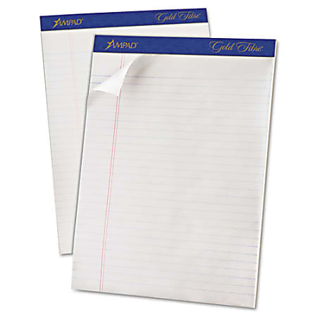 TOPS Gold Fibre Ruled Perforated Writing Pads - Letter - 50 Sheets - Watermark - Stapled/Glued - 0.34" Ruled - 16 lb Basis Weight - Letter - 8 1/2" x 11" - Dark Blue Binding - Bleed-free, Micro Perforated, Chipboard Backing - 1 Dozen