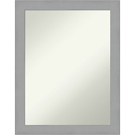 Amanti Art Non-Beveled Rectangle Framed Bathroom Wall Mirror, 27-1/2” x 21-1/2”, Brushed Nickel