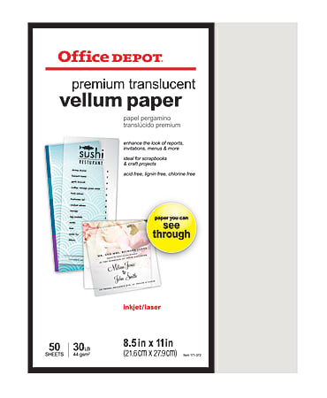 Office Depot® Brand Premium Translucent Vellum Paper, 8 1/2" x 11", 30 LB., Pack of 50 Sheets