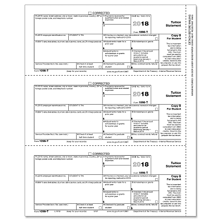 ComplyRight™ 1098-T Inkjet/Laser Tax Forms, Copy B For Students' Records, 8 1/2" x 11", Pack Of 50 Forms
