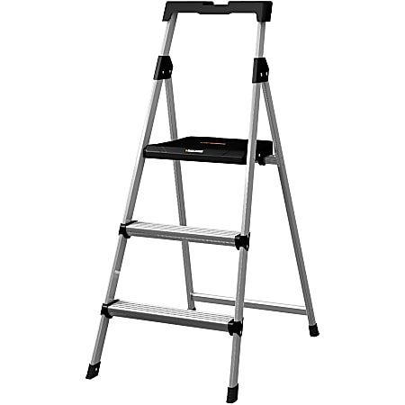 Louisville 3' Steel Step Stool with Slots - 3 Step - 225 lb Load Capacity - 4" x 20.5"50.5" - Aluminum