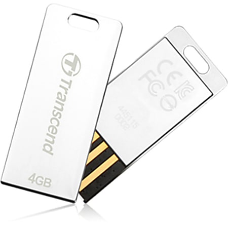 Transcend 4GB JetFlash T3S USB 2.0 Flash Drive - 4 GB - USB 2.0 - 15 MB/s Read Speed - 4 MB/s Write Speed - Shiny Silver - Lifetime Warranty
