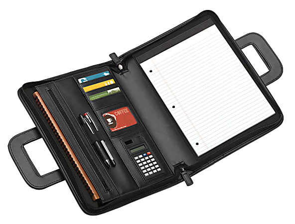 Office Depot® Brand Padfolio With Flap Pockets & Sliding Handles, 11" x 14", Black